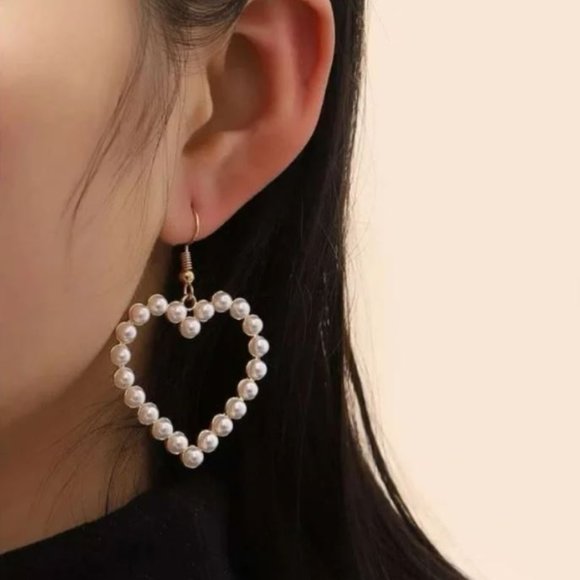 Fashion Jewelry Jewelry - Faux Pearl Heart Dangle Earrings